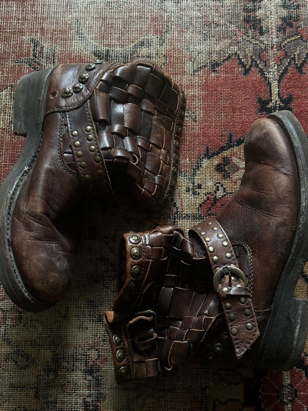 Vintage Y2K Brown Leather Studded Boots